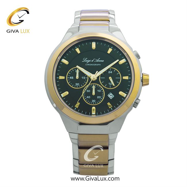 ساعت مچی اورجینال مردانه LdA سه موتوره کرنوگراف طلایی-نقره ای | نقره ای-طلایی| سبز یشمی تیره| کد رفرنس 2433